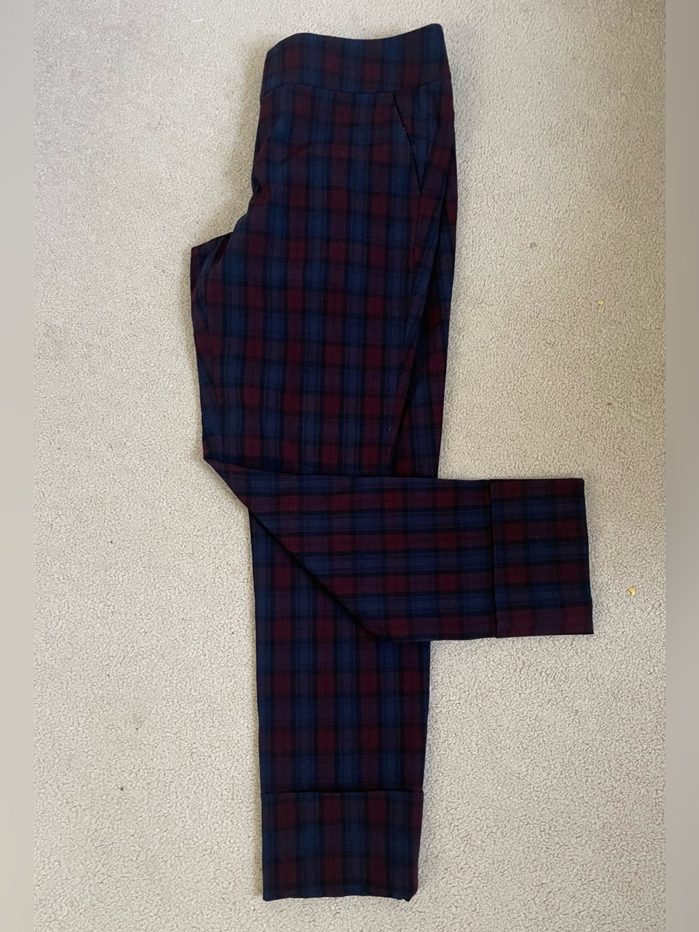 GUC Women CALVIN KLEIN Plaid Navy/Wine Slim Ankle Pants Sz6